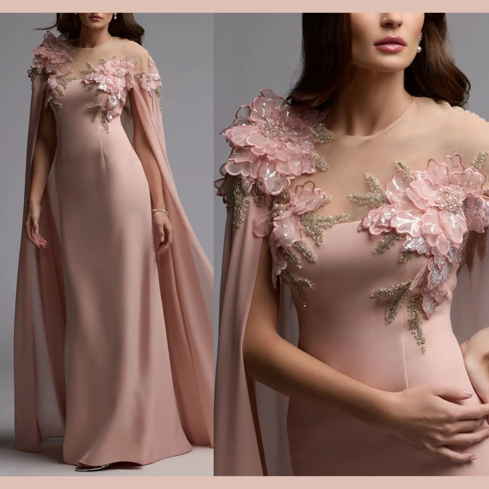 Nwt Mac Duggal [ 16 ] 11942 Embellished Crepe Gown With Chiffon Cape Blush J2418